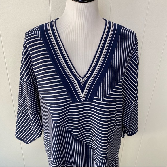 Chicos Women's Navy White Striped Pullover Top Tunic Knit Size Large Sz 3 US XL - Picture 9 of 9